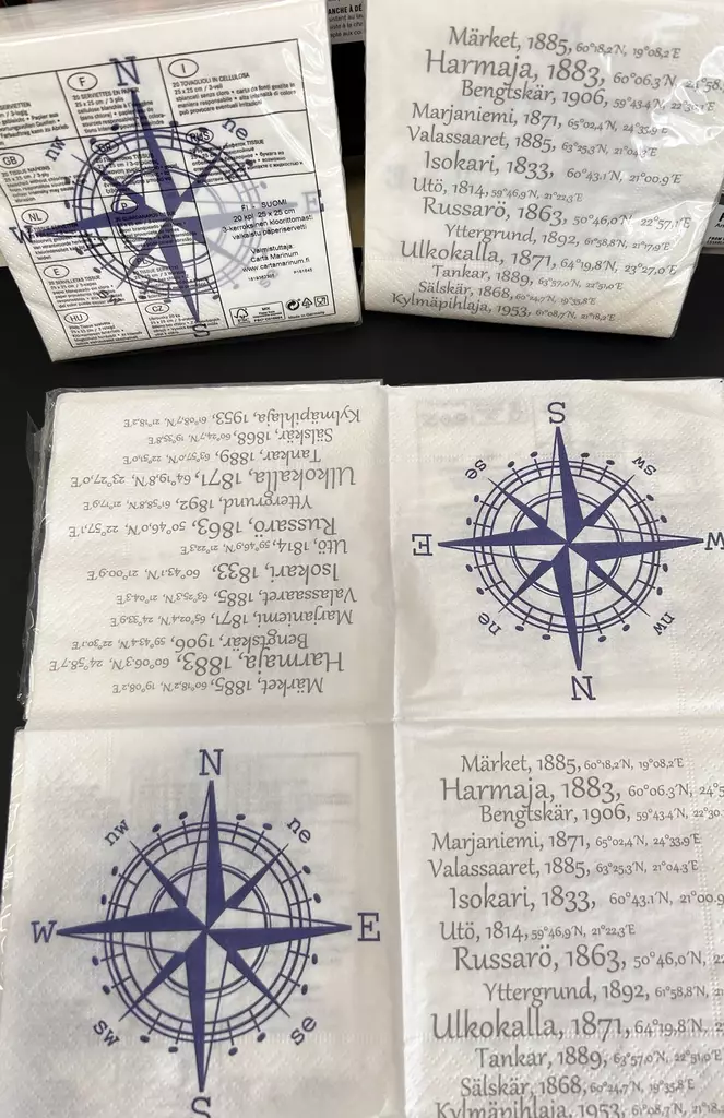 Majakka-koordinaatit servetti 25x25cm - KATTAUS JA TARJOILU - CaMa12 - 1